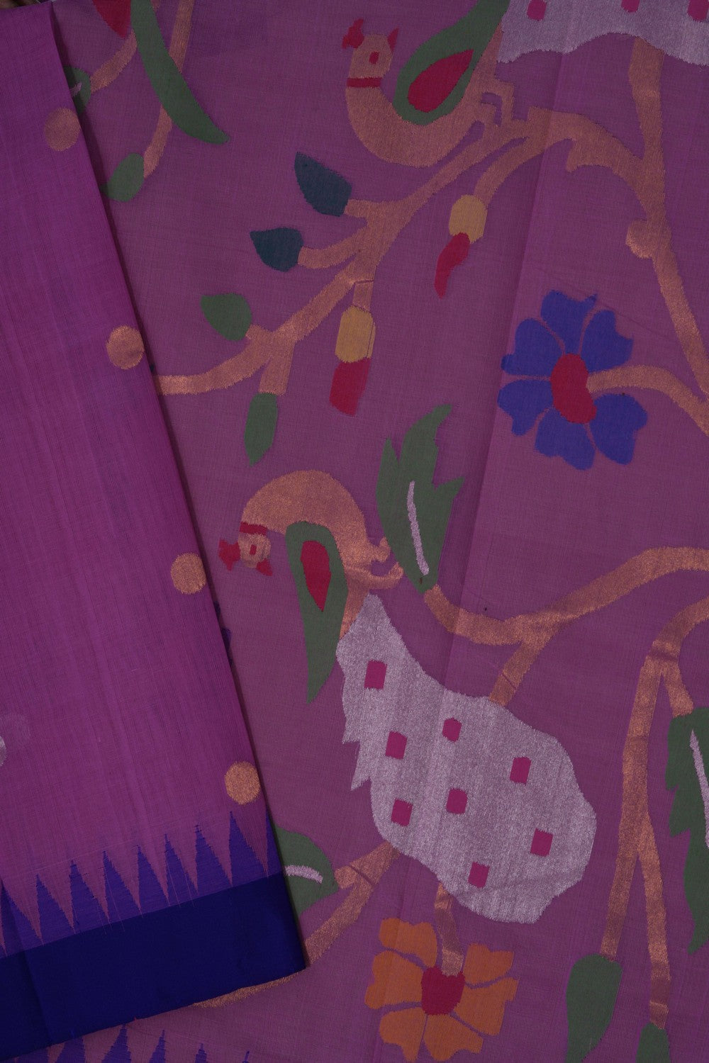 Image of Uppada Cotton Lavender Pink Saree